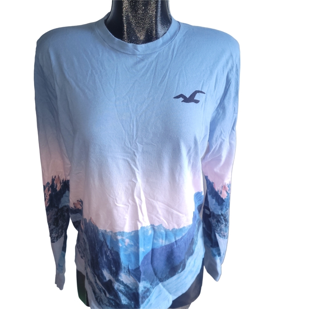 Hollister Bue and Pink Gradient Ombre Long Sleeve Shirt Size L